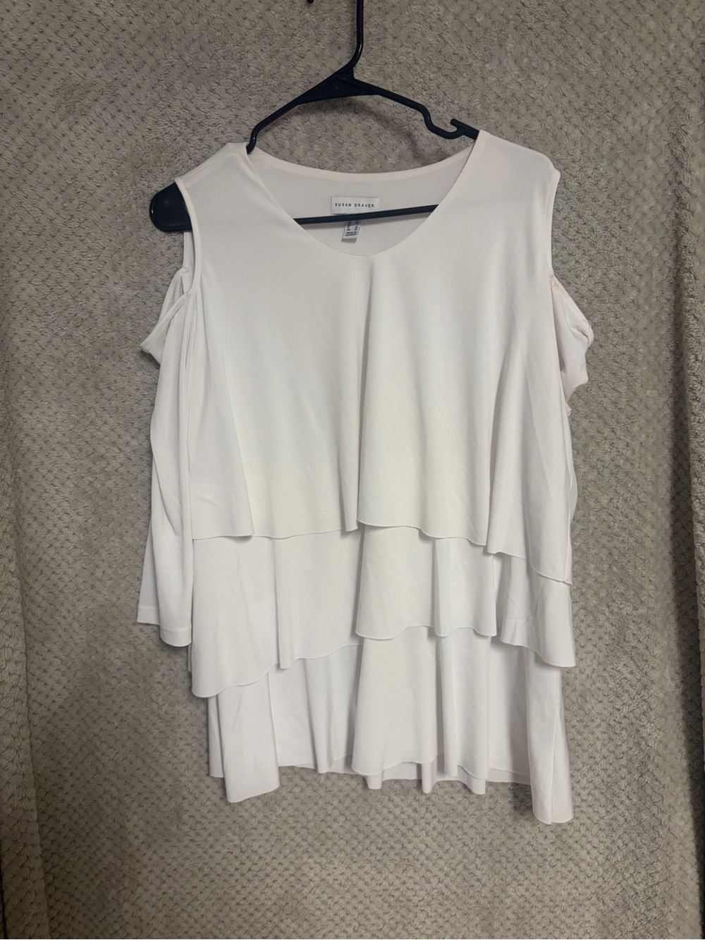 Susan Graver White Cold-Shoulder Tiered Tank Top